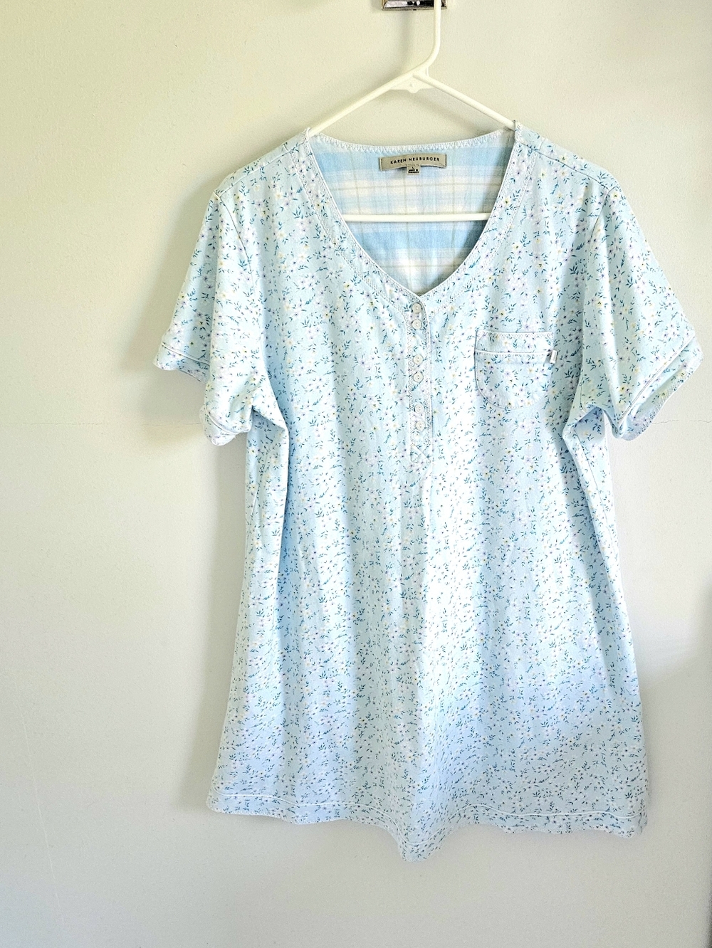 Karen Neuburger Nightgown Blue Fliral Cotton Blend Short Sleeve